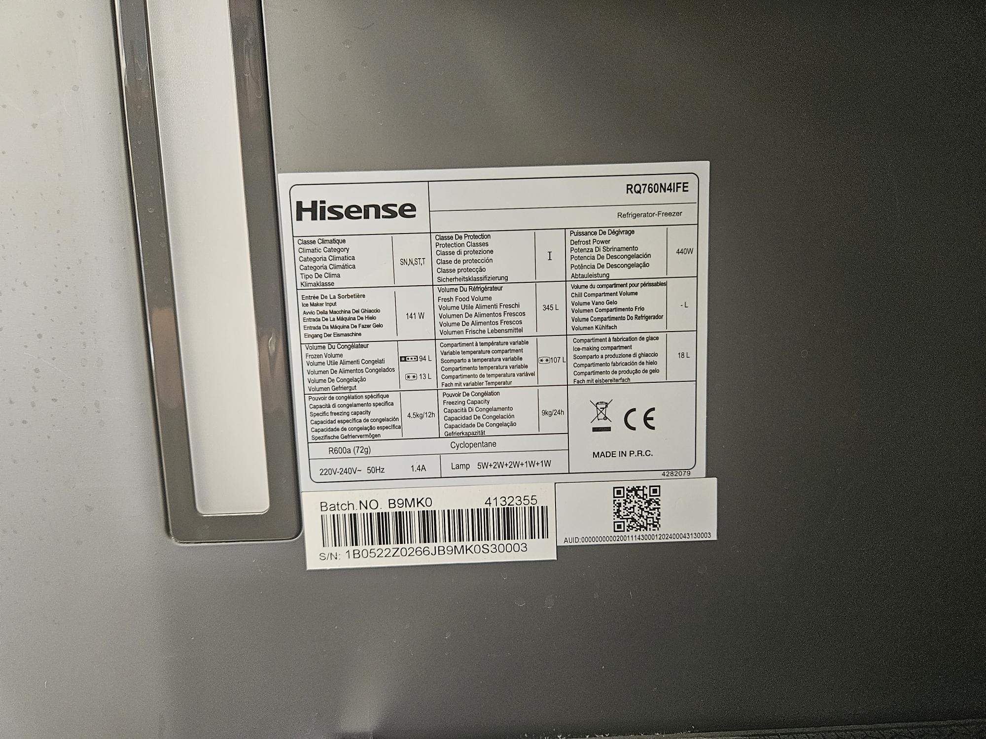 HISENSE RQ760N4IFE REFRIGERATEUR MULTIPORTES