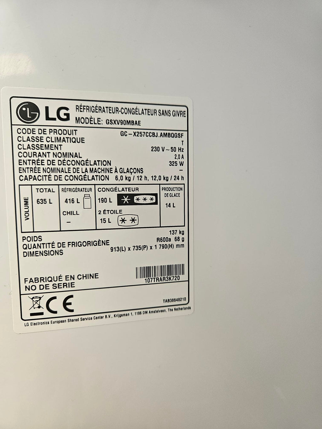 LG GSXV90MBAE INSTAVIEW REFRIGERATEUR AMERICAIN